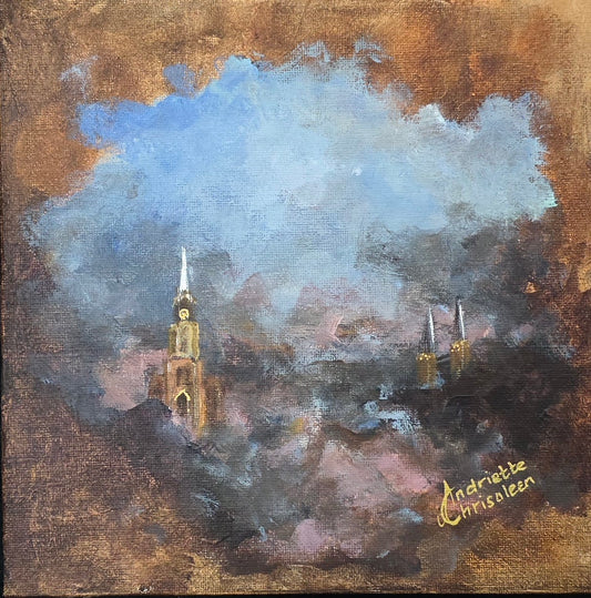 DELFT II: GOLDEN ECHO | 20X20CM | FRAMED CANVAS BOARD