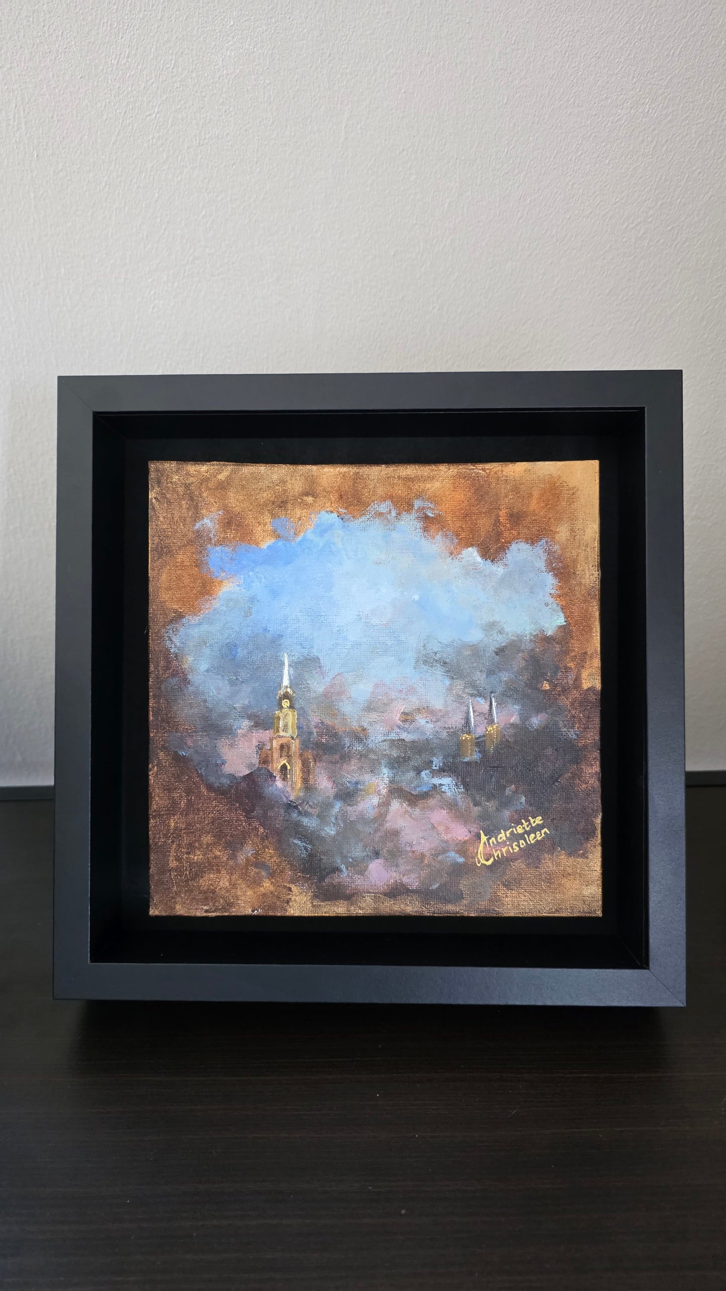DELFT II: GOLDEN ECHO | 20X20CM | FRAMED CANVAS BOARD